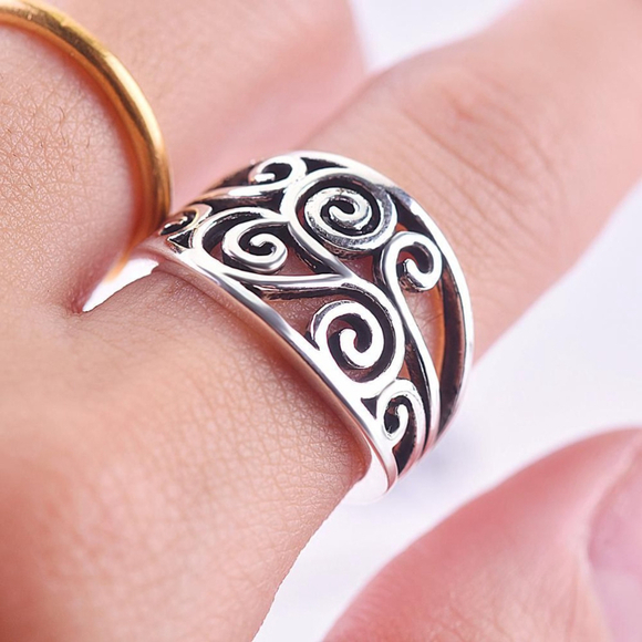 Solid Heavy Hollow Boho Filigree 925 Sterling Silver‎ Ring, Size 7 - Picture 6 of 11